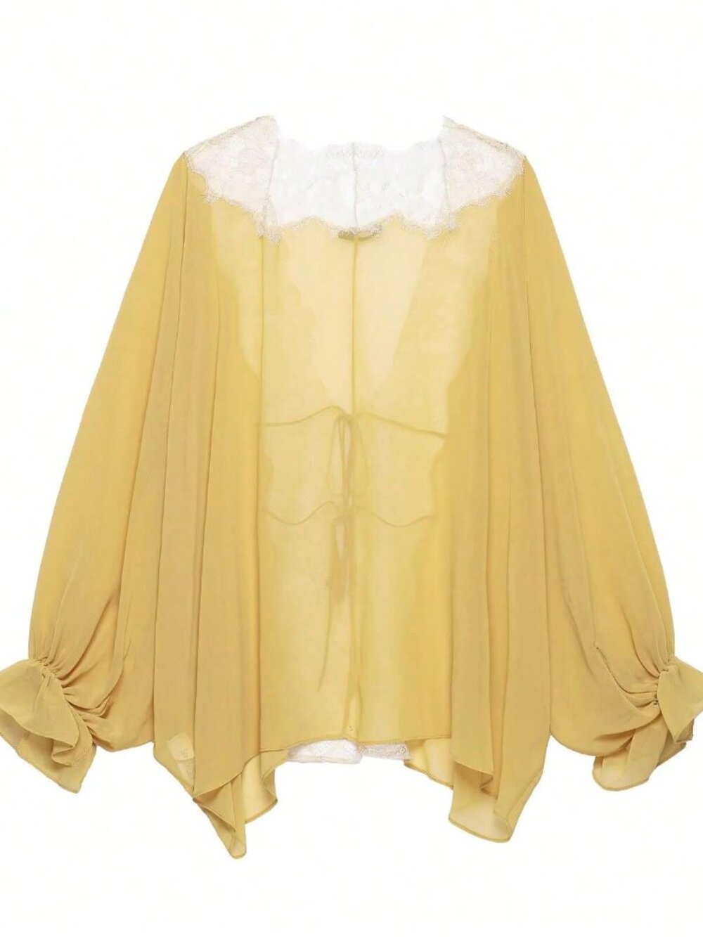 Yellow Elegant Women's Style Minimalist Contrast Lace Blouse - Picture 2 of 7